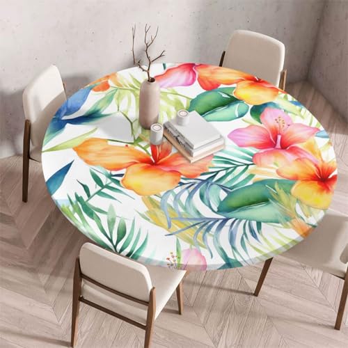 Morbuy Elastische Tischdecke Rund Abwaschbar, 3D Tropisch Blume Muster Tischdecke Wasserdicht Schmutzabweisend Gartentischdecken Tischtuch für Party Küche Esszimmer (Tropisch Blume,120cm) von Morbuy