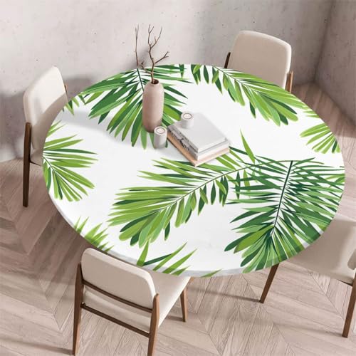 Morbuy Elastische Tischdecke Rund Abwaschbar, 3D Tropisch Pflanze Muster Tischdecke Wasserdicht Schmutzabweisend Gartentischdecken Tischtuch Abwischbar (Blatt,Durchmesser 60cm) von Morbuy