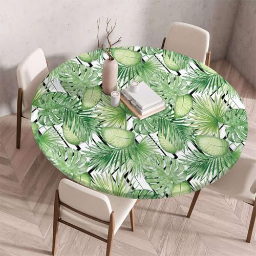 Morbuy Elastische Tischdecke Rund Abwaschbar, 3D Tropisch Pflanze Muster Tischdecke Wasserdicht Schmutzabweisend Gartentischdecken Tischtuch Abwischbar (Pflanze Blatt,Durchmesser 150cm) von Morbuy