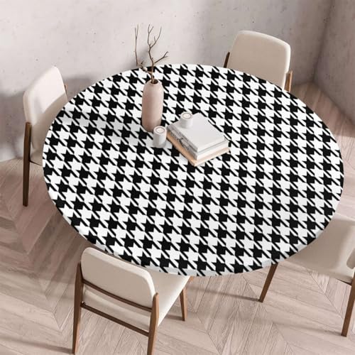 Morbuy Elastische Tischdecke Rund Abwaschbar, Einfach Stil Tischdecke Wasserdicht Schmutzabweisend Gartentischdecken Tischtuch für Dekoration Party Küche Esszimmer Outdoor (Houndstooth,100cm) von Morbuy