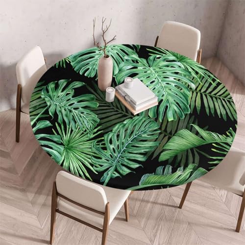 Morbuy Elastische Tischdecke Rund Abwaschbar,3D Monsterablatt Muster Tischdecke Wasserdicht Schmutzabweisend Gartentischdecken Tischtuch Abwischbar Tischschutz (Monsterablatt,Durchmesser 130cm) von Morbuy