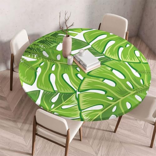 Morbuy Elastische Tischdecke Rund Abwaschbar,3D Monsterablatt Muster Tischdecke Wasserdicht Schmutzabweisend Gartentischdecken Tischtuch Abwischbar Tischschutz (Pflanze Blatt,Durchmesser 90cm) von Morbuy
