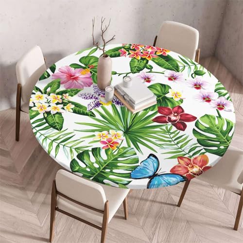 Morbuy Elastische Tischdecke Rund Abwaschbar,3D Monsterablatt Muster Tischdecke Wasserdicht Schmutzabweisend Gartentischdecken Tischtuch Abwischbar Tischschutz (Schmetterling,Durchmesser 110cm) von Morbuy