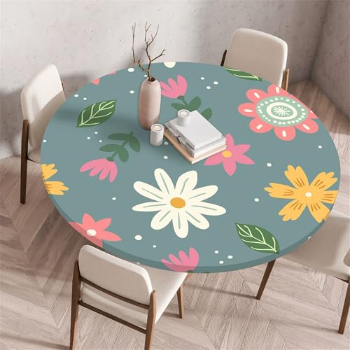 Morbuy Elastische Tischdecke Wasserdicht,3D Blume Drucken Tischdecken mit Gummizug Rund Tischtuch Abwischbar Gartentischdecken Tischschutz für Dekoration Party (Karikatur,Durchmesser 70cm) von Morbuy