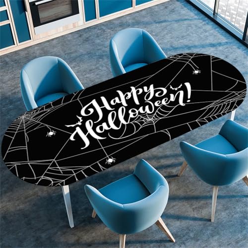 Morbuy Halloween Stil Tischdecke Wasserdicht Oval Outdoor Garten Tischdecken mit Elastisch, Drucken Abwaschbar Küchentisch Tischtuch für Draussen Tisch Dekoration (Schwarz 2,107x173cm) von Morbuy