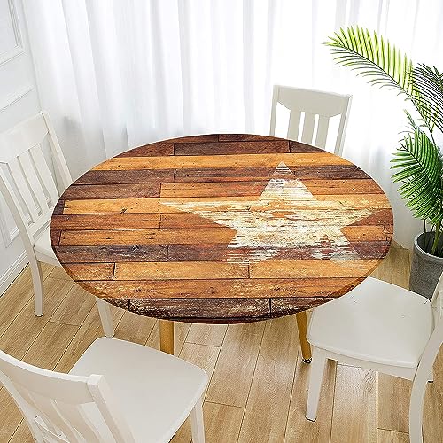Morbuy Holzmaserung Drucken Rund Tischdecke Elastisch, Lotuseffekt Tischdecke Abwaschbar Tischdecken Gartentischdecke Indoor Outdoor Tischtuch (Durchmesser 120cm,Braun) von Morbuy