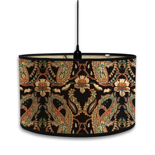 Morbuy Lampenschirm für Tischlampe, Böhmen Vintage Blume Druck Tischlampenschirm Stoffschirm Lampe Stehlampenschirme für Pendelleuchte Wandleuchte Stehlampe Deckenleuchte (Paisley Schwarz) von Morbuy