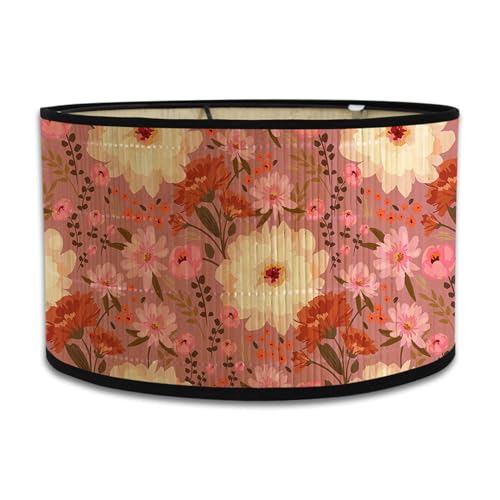 Morbuy Lampenschirm für Tischlampe Bambus, Blumen Floral Trommel Lampenschirm Zylinder Lampenschirm Durchmesser 30cm Tischlampenschirm Holz Stehlampenschirme für Dekoration (Rosa Blumen) von Morbuy