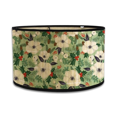 Morbuy Lampenschirm für Tischlampe Bambus, Blumen Muster Trommel Lampenschirm Zylinder Lampenschirm Durchmesser 30cm Tischlampenschirm Holz Stehlampenschirme für Dekoration (Beeren/Tannenzapfen) von Morbuy