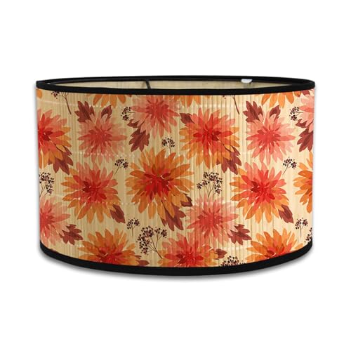 Morbuy Lampenschirm für Tischlampe Bambus, Blumen Muster Trommel Lampenschirm Zylinder Lampenschirm Durchmesser 30cm Tischlampenschirm Holz Stehlampenschirme für Dekoration (Orange Blumen) von Morbuy