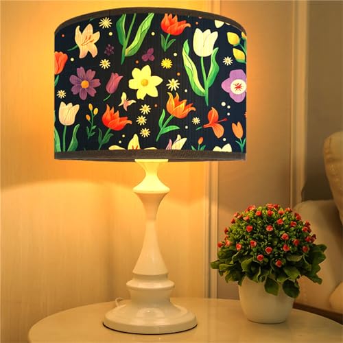 Morbuy Lampenschirm für Tischlampe Bambus, Blumen Muster Trommel Lampenschirm Zylinder Lampenschirm Durchmesser 30cm Tischlampenschirm Holz Stehlampenschirme für Dekoration (Tulpenblumen) von Morbuy