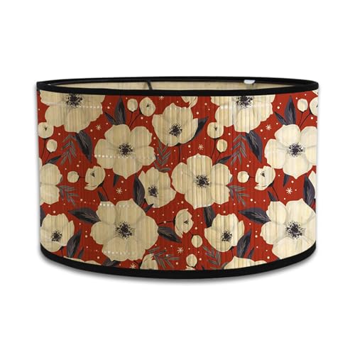 Morbuy Lampenschirm für Tischlampe Bambus, Blumen Muster Trommel Lampenschirm Zylinder Lampenschirm Durchmesser 30cm Tischlampenschirm Holz Stehlampenschirme für Dekoration (Weiß Blumen) von Morbuy