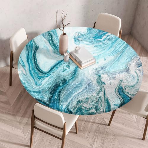 Morbuy Minimalismus Rund Tischdecke Elastisch, Gartentischdecke Schmutzabweisend Abwischbar Tischtuch für Dekoration Küchentisch Kaffee Restaurant Garten (Blaugrün,100cm) von Morbuy