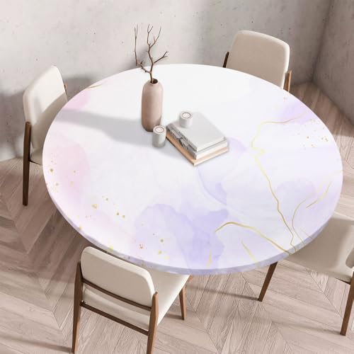 Morbuy Minimalismus Rund Tischdecke Elastisch, Gartentischdecke Schmutzabweisend Abwischbar Tischtuch für Dekoration Küchentisch Kaffee Restaurant Garten (Lila,80cm) von Morbuy