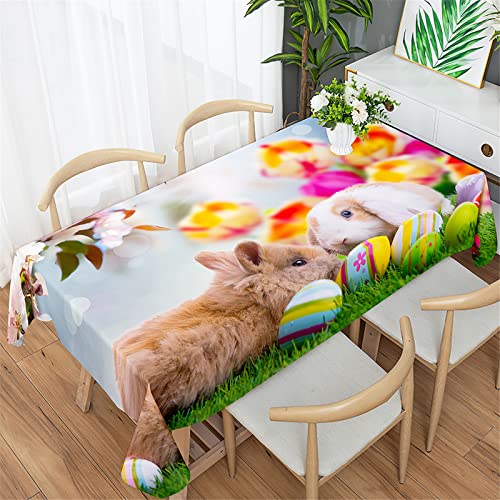 Morbuy Ostern Rechteckig Tischdecke, Blumen Muster Frühling Blumen Gras Tischdecken Wasserdicht Abwaschbar Tischdecke Wasserabweisend Tischtuch für Dekoration Party (140x180cm,Kaninchen) von Morbuy