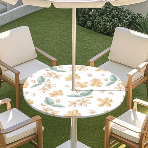 Morbuy Outdoor Tischdecke mit Schirmloch, 3D Blume Muster Runde Elastische Tischdecke Outdoor, Wasserdicht Tisch Decken mit Gummizug Gartentischdecken Tischtuch (Floral A,114-137cm) von Morbuy
