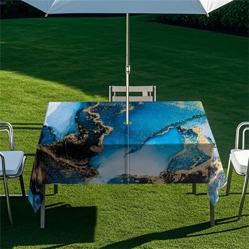 Morbuy Outdoor Tischdecke mit Schirmloch, Blau Marmor Serie Tischdecke Outdoor Wetterfest Rechteckig wasserdichte Gartentischdecke Tischtuch Tischschutz Abwischbar (Stil 1,259x152cm) von Morbuy
