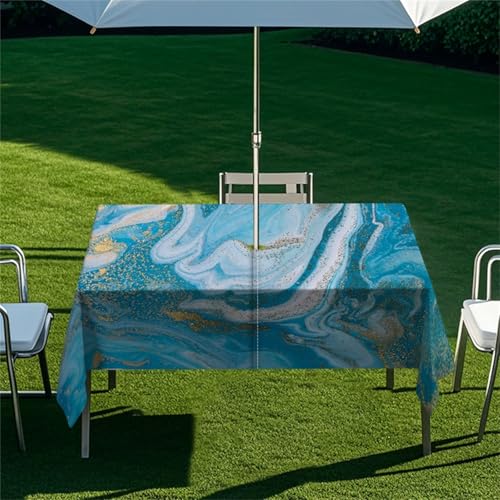 Morbuy Outdoor Tischdecke mit Schirmloch, Blau Marmor Serie Tischdecke Outdoor Wetterfest Rechteckig wasserdichte Gartentischdecke Tischtuch Tischschutz Abwischbar (Stil 2,213x152cm) von Morbuy