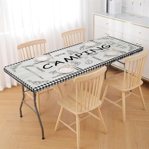 Morbuy Rechteckige Drucken Elastische Tischdecke, Rechteckig Tischdecke mit Gummizug Spanntischdecke Gartentischdecke für Outdoor Camping Picknick Partys (Grau,6ft/183x76cm) von Morbuy