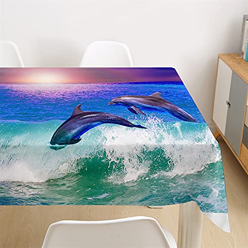 Morbuy Rechteckige Tischdecken, 3D Delfin Drucken Tischdecke Wasserdicht Abwaschbar Abwischbar Lotuseffekt Tischtuch für Dekoration Küchentisch Garten Outdoor (100x140cm,Meer Wellen) von Morbuy