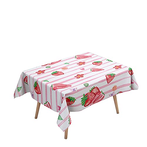 Morbuy Rechteckige Tischdecken, 3D Erdbeere Drucken Tischdecke Wasserdicht Abwaschbar Abwischbar Lotuseffekt Tischtuch für Dekoration Küchentisch Garten Outdoor (100x140cm,Rosa Streifen) von Morbuy