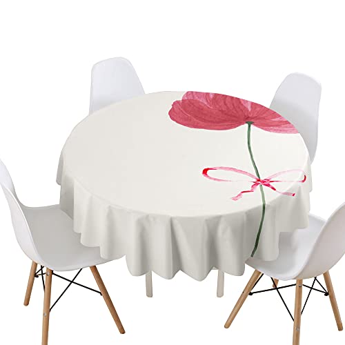 Morbuy Rund Tischdecke, Floral Rund Tischdecken Wasserdicht Lotuseffekt Abwischbar Abwaschbar Tischtuch für Dekoration Küchentisch Garten Outdoor (Durchmesser 130cm,Mohn) von Morbuy