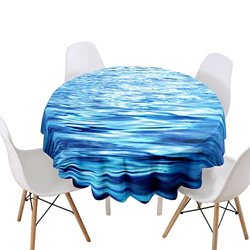Morbuy Rund Tischdecke, Meer Drucken Rund Tischdecken Wasserdicht Lotuseffekt Abwischbar Abwaschbar Tischtuch für Dekoration Küchentisch Garten Outdoor (Durchmesser 90cm,Blauer Ozean) von Morbuy