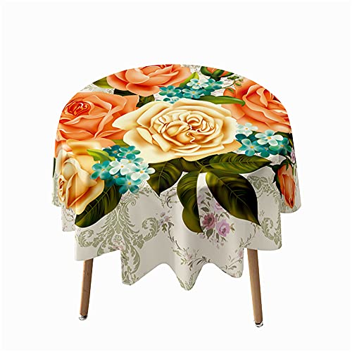 Morbuy Rund Tischdecke Abwaschbar, 3D Rosen Drucken Rund Tischdecken Wasserdicht Lotuseffekt Abwischbar Tischtuch für Dekoration Küchentisch Garten Outdoor (Durchmesser 150cm,Gelbe Rose) von Morbuy