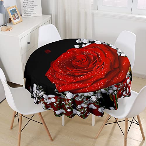 Morbuy Rund Tischdecke Abwaschbar, Rose Drucken Rund Tischdecken Wasserdicht Lotuseffekt Abwischbar Tischtuch für Dekoration Küchentisch Garten Outdoor (Durchmesser 100cm,Schleierkraut) von Morbuy