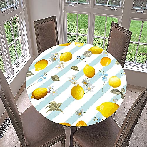 Morbuy Rund Tischdecke Elastisch, 3D Frucht Rund Tischdecken Wasserdicht Lotuseffekt Abwaschbar Abwischbar Tischtuch für Dekoration Küchentisch Garten Outdoor (Durchmesser 130cm,Zitrone) von Morbuy