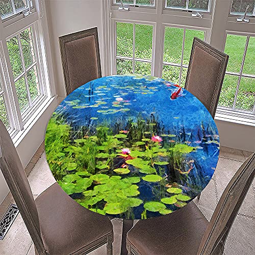 Morbuy Rund Tischdecke Elastisch, 3D Gemälde Rund Tischdecken Wasserdicht Lotuseffekt Abwaschbar Abwischbar Tischtuch für Dekoration Küchentisch Garten Outdoor (Durchmesser 130cm,Lotus) von Morbuy