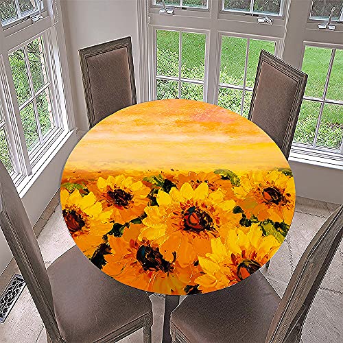 Morbuy Rund Tischdecke Elastisch, 3D Gemälde Rund Tischdecken Wasserdicht Lotuseffekt Abwaschbar Abwischbar Tischtuch für Dekoration Küchentisch Garten Outdoor (Durchmesser 90cm,Sonnenblume) von Morbuy