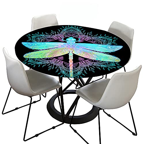 Morbuy Rund Tischdecke Elastisch, 3D Libelle Rund Tischdecken Wasserdicht Lotuseffekt Abwaschbar Abwischbar Tischtuch für Dekoration Küchentisch Garten Outdoor (Durchmesser 110cm,Mandala) von Morbuy