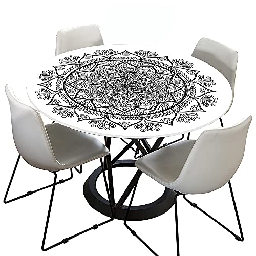 Morbuy Rund Tischdecke Elastisch, 3D Mandala Rund Tischdecken Wasserdicht Lotuseffekt Abwaschbar Abwischbar Tischtuch für Dekoration Küchentisch Garten Outdoor (Anthrazitgrau,Durchmesser 110cm) von Morbuy