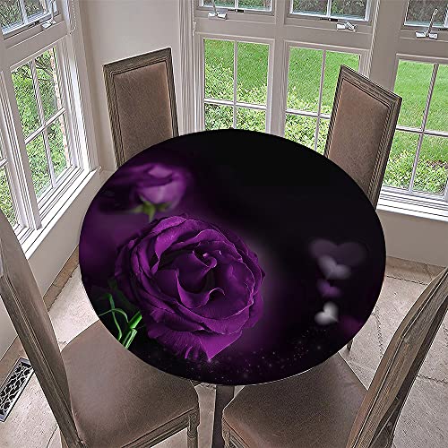 Morbuy Rund Tischdecke Elastisch, 3D Rose Rund Tischdecken Wasserdicht Lotuseffekt Abwaschbar Abwischbar Tischtuch für Dekoration Küchentisch Garten Outdoor (Durchmesser 120cm,Lila Rose) von Morbuy