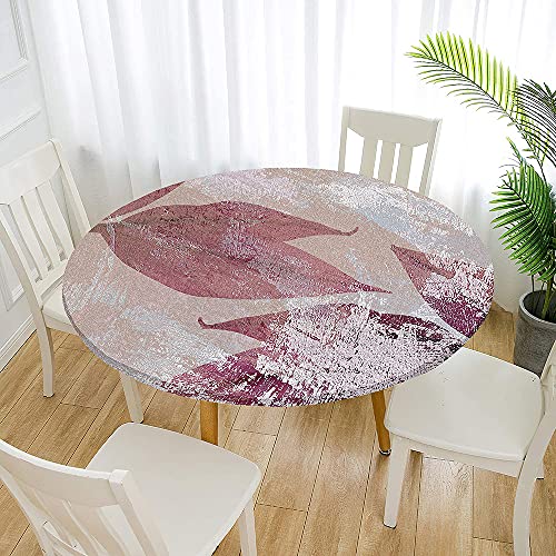 Morbuy Rund Tischdecke Elastisch, Elegant Rund Tischdecken Wasserdicht Lotuseffekt Abwaschbar Abwischbar Tischtuch für Dekoration Küchentisch Garten Outdoor (Durchmesser 90cm,Rote Blätter) von Morbuy