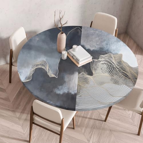 Morbuy Rund Tischdecke Elastisch, Gartentischdecke Schmutzabweisend Abwischbar Tischtuch für Dekoration Küchentisch Kaffee Restaurant Garten -Shabby-Stil (Schwarz,90cm) von Morbuy