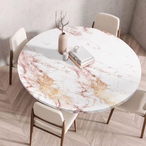 Morbuy Rund Tischdecke Elastisch, Gartentischdecke Schmutzabweisend Abwischbar Tischtuch für Dekoration Küchentisch Kaffee Restaurant Garten -Shabby-Stil (Weiß,180cm) von Morbuy