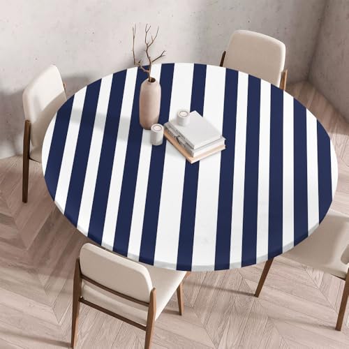 Morbuy Rund Tischdecke Elastisch, Gartentischdecke Schmutzabweisend Abwischbar Tischtuch für Dekoration Küchentisch Kaffee Restaurant Garten -Streifen (Blau,70cm) von Morbuy
