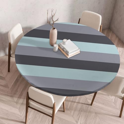 Morbuy Rund Tischdecke Elastisch, Gartentischdecke Schmutzabweisend Abwischbar Tischtuch für Dekoration Küchentisch Kaffee Restaurant Garten -Streifen (Grau,90cm) von Morbuy