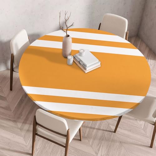 Morbuy Rund Tischdecke Elastisch, Gartentischdecke Schmutzabweisend Abwischbar Tischtuch für Dekoration Küchentisch Kaffee Restaurant Garten -Streifen (Orange,100cm) von Morbuy