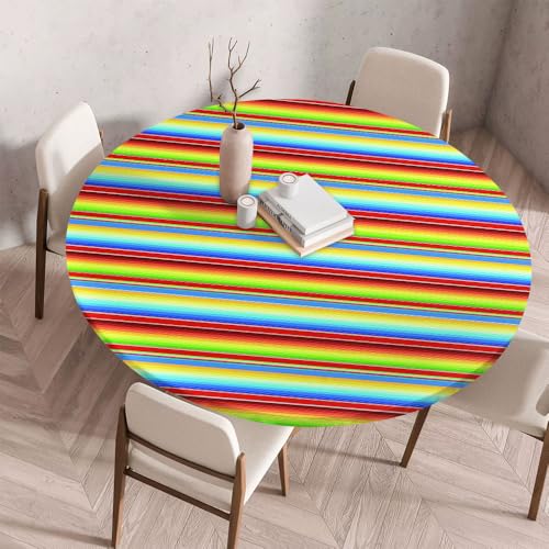 Morbuy Rund Tischdecke Elastisch, Gartentischdecke Schmutzabweisend Abwischbar Tischtuch für Dekoration Küchentisch Kaffee Restaurant Garten -Streifen (Regenbogen,120cm) von Morbuy