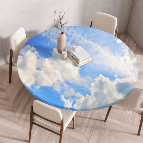 Morbuy Rund Tischdecke Elastisch, Gartentischdecke Schmutzabweisend Abwischbar Tischtuch für Dekoration Küchentisch Kaffee Restaurant Garten -Wolken Himmel (Blau,170cm) von Morbuy