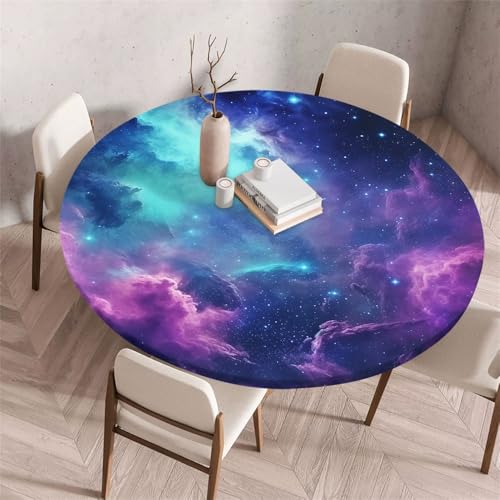 Morbuy Rund Tischdecke Elastisch, Gartentischdecke Schmutzabweisend Abwischbar Tischtuch für Dekoration Küchentisch Kaffee Restaurant Garten -Wolken Himmel (Lila,90cm) von Morbuy