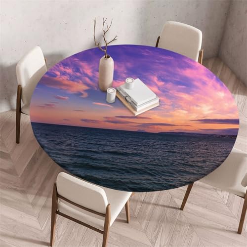 Morbuy Rund Tischdecke Elastisch, Gartentischdecke Schmutzabweisend Abwischbar Tischtuch für Dekoration Küchentisch Kaffee Restaurant Garten -Wolken Himmel (Meer,150cm) von Morbuy