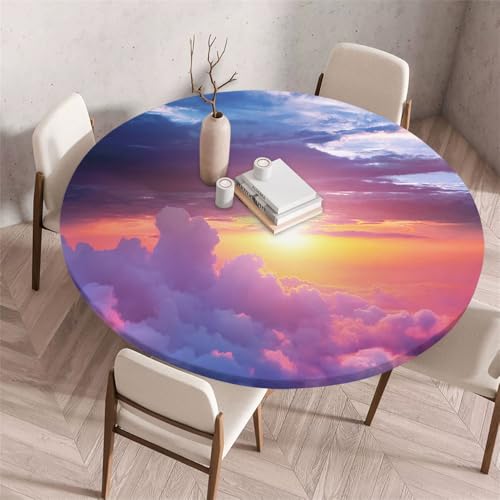 Morbuy Rund Tischdecke Elastisch, Gartentischdecke Schmutzabweisend Abwischbar Tischtuch für Dekoration Küchentisch Kaffee Restaurant Garten -Wolken Himmel (Sonnenuntergang,170cm) von Morbuy