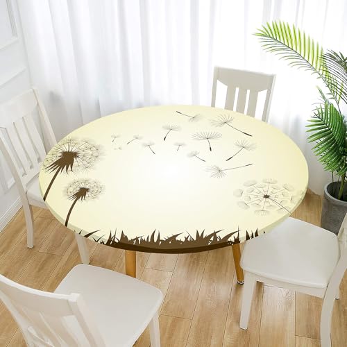 Morbuy Rund Tischdecke Elastisch, Löwenzahn Pflanze Rund Tischdecken Abwaschbar Abwischbar Tischtuch für Dekoration Küchentisch Garten Outdoor (Beige,200cm) von Morbuy