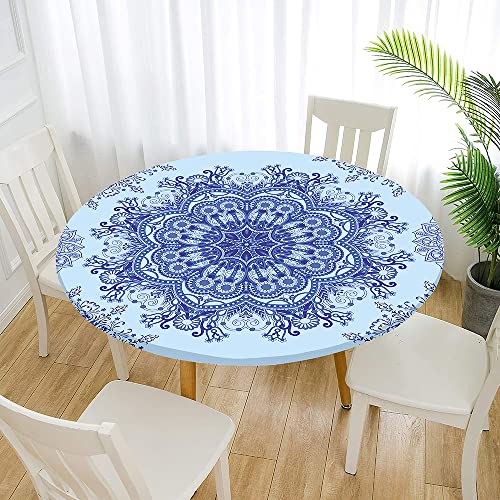 Morbuy Rund Tischdecke Elastisch, Lotuseffekt Abwischbar Rund Tischdecken Mandala Tischtuch für Küchen Garten Outdoor (Durchmesser 90cm,Barock) von Morbuy