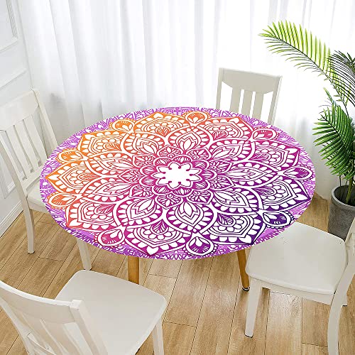 Morbuy Rund Tischdecke Elastisch, Lotuseffekt Abwischbar Rund Tischdecken Mandala Tischtuch für Küchen Garten Outdoor (Durchmesser 90cm,Rosa) von Morbuy