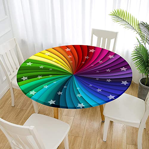 Morbuy Rund Tischdecke Elastisch, Lotuseffekt Abwischbar Rund Tischdecken Mehrfarbig Tischtuch für Küchen Garten Outdoor (Durchmesser 180cm,Stern) von Morbuy